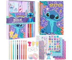 Disney Stitch DIY Journal Kit for Kids Teens A5 Diary Art Supplies Stickers Sticky Notes Keyring Coloured Pens Arts and Crafts Stitch Gifts