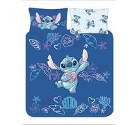 Disney Stitch Double Duvet Cover Set With Pillowcase - Girls Reversible Blue Polycotton Bedding - Official Lilo & Stitch Design - Easy Care, Machine Washable (Double)