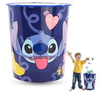 Disney Stitch Dustbin for Kids 7L - Plastic Kids Bedroom Dustbin, Reusable Trash Can, Open-Top Round Dustbins for Playroom, Indoor Stable Base Garbage Bin 22cm