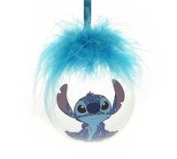 Disney Stitch Feather Bauble For Christmas Tree - Officially Licensed Merchandise - Blue Glass Lilo & Stitch Themed Xmas Ornament With String For Seasonal Festive Decor.