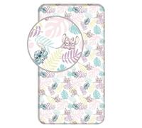 Disney Stitch Fitted Sheet Stitch with Leaves 90 x 200 + 25 cm,100% Cotton
