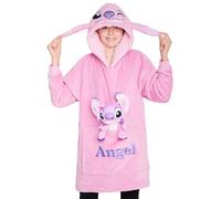 Disney Stitch Fleece Hoodie Blanket with Plushie for Kids Teenagers Eeyore Angel Minnie Mouse Kids Oversized Hoodie (Pink Angel)