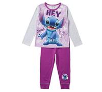 Disney Stitch Girl's 2 Piece Pyjama Set Love You Purple/Grey Age 11-12 Years