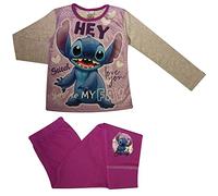Disney Stitch Girl's 2 Piece Pyjama Set Love You 9-10 Years Purple/Grey