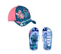 Disney Stitch Girls Baseball Cap and Flip Flops Stitch and Angel Summer Set Sizes UK 8 to 13, blue, 12/13 UK Child