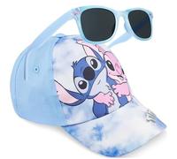 Disney Stitch Girls Baseball Cap Sunglasses Set, Adjustable Kids Summer Sun Hat 100% UV Protection Shades, Holiday Essentials (Blue Stitch)