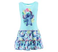 Disney Stitch Girls' Dress, Soft Cotton Dress 'Aloha' Design, Short Sleeve, for Girls, Sizes 3 to 8 Years, blue, 3 Years