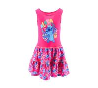 Disney Stitch Girls' Dress, Soft Cotton Dress 'Aloha' Design, Short Sleeve, for Girls, Sizes 3 to 8 Years, pink, 6 Years