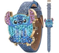 Disney Stitch Girls LED Watch with Crystal Face and Glitter Blue Strap