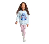Disney Stitch Girls Loungewear Set - Cotton-blend Sweatshirt and Legging Stitch Outfit with Drop-Shoulder Long Sleeve, Elasticated Waist - Pale Blue & Pink - Ages 6-11 Stitch Clothes