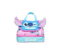 Disney Stitch Girls Lunch Bag - 3D Ears - Pink & Blue Insulated Lunchbox for Kids - Dual Compartment - Lilo & Stitch School Snack Bag