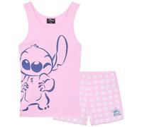 Disney Stitch Girls Short Pyjamas, Soft Breathable Loungewear - Stitch Gifts (Pink, 9-10 Years)