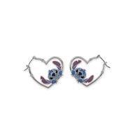 Disney Stitch Girls Silver Plated Love Heart Huggie Hoop Earrings