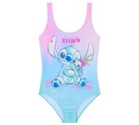 Disney Stitch Girls Swimming Costume Stretchy One Piece Swimsuit Comfy Teenagers Swimwear Beach Pool Holiday Essentials (Pink/Blue Stitch, 11-12 Years)