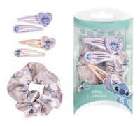 Disney Stitch Hair Accessories Beauty Set for Girls, Set Includes Pink and Purple 4 Hair Pins and 1 Stitch Hair Tie
