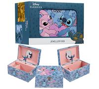 Disney Stitch Jewellery Box Musical Wind Up Spinning Figure Frozen Memory Box Keepsake Girls Teens Ring Slots Organiser Bedroom Decor, Gifts for Girls (Blue Stitch)