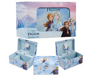 Disney Stitch Jewellery Box Musical Wind Up Spinning Figure Frozen Memory Box Keepsake Girls Teens Ring Slots Organiser Bedroom Decor, Gifts for Girls (Blue Frozen)