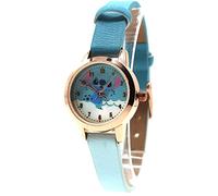 Disney Stitch Kids Analog Watch with Rose Gold Case, Blue PU Leather Strap, Cute Stitch Dial, Easy-to-Read Numbered Display, Durable & Adjustable Fit for Wrist Sizes 5.5" to 8", Blue, Analog Wrist