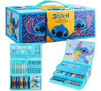 Disney Stitch Kids Art Set, Colouring Pencils Pens Crayons Art Supplies in Art Box 30 Plus Pcs - Stitch Gifts for Girls (Blue Stitch)