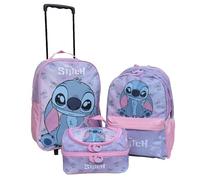 Disney Stitch Kids Cabin Bag Suitcase for Girls- Lightweight with Wheels & Telescopic Handle - Ideal for Short Breaks, Holidays, Sleepovers, School Trips (Stitch Set)