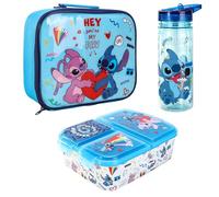 Disney Stitch Kids Childrens Lunch Box Set - Insulated Lunch Bag, Multicompartment Lunch Box & 580ml Water Bottle - School Travel Lunch Food Set, BPA Free