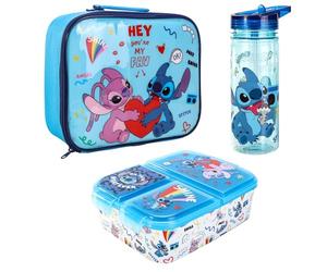 Disney Stitch Kids Childrens Lunch Box Set - Insulated Lunch Bag, Multicompartment Lunch Box & 580ml Water Bottle - School Travel Lunch Food Set, BPA Free