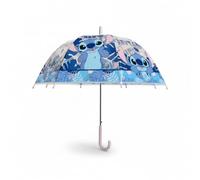 Disney Stitch Kids Dome Umbrella with Clear Panels, Safe Pinch-Proof Slider & Hook Handle - Lightweight Children’s Rain Umbrella 66cm