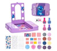 Disney Stitch Kids Makeup Set for Girls, Includes Lip Gloss, Eyeshadow, Blush, Brushes, Nail Polish, Accessories, with Light-Up Mirror, Batteries Not Included, for Girls Ages 13+, by Townley Girl