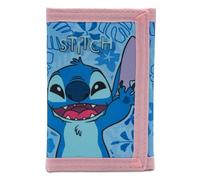 Disney Stitch Kids Wallet with Keyring - Blue & Pink Trim - Children’s Purse with Card Holders, Coin Pocket, ID Window & Rip Tape Fastening - Official Lilo & Stitch Merchandise