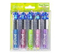 Disney Stitch Lip Gloss Set for Kids - 5PCs Plant Based Shimmery Lip Gloss with Collectible Stitch Figurine Toppers, Fruity Flavoured Kids Makeup Beauty Set, Gift for Girls Age 3+