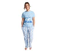 Disney Stitch Long Leg Pyjama Set With Short Sleeve T Shirt And Matching Trousers - Pjs For Women Sets, 100% Cotton Jersey, Elasticated Waist, Ladies Nightwear And Loungewear Blue