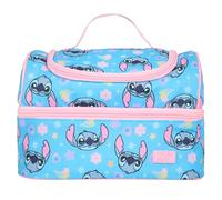 Disney Stitch Lunch Bag with 2 Compartments, Blue and Pink Stitch Face Pattern, 600D Polyester, Insulated,Ideal for School & Work, with Name Tag & Carry Handle