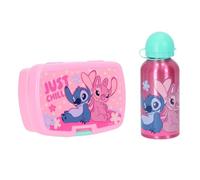 Disney Stitch Lunch Box with Water Bottle Pink - Children's Lunch Box Set, 2 Pieces, Ideal for School, Nursery & Trips