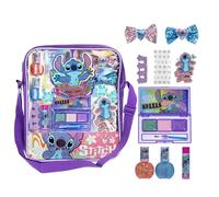 Disney Stitch-Makeup Filled Backpack Set with 12 Pieces for Girls Kids Including Lip Balm, Nail Polish, Nail File, Hair Bows by Townley Girl