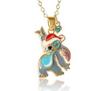 Disney Stitch Necklace for Women 16"+2" Official License, 18k Gold Flash-Plated Stitch Christmas Necklace, Stitch Gifts, Brass, Crystal, Brass, Crystal
