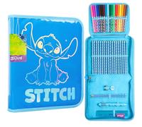 Disney Stitch Pencil Case for Girls Filled with School Supplies, Large Capacity Frozen Colouring Stationery Set for Kids Tweens, Gifts for Girls (Blue Stitch 1 Compartment)