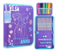 Disney Stitch Pencil Case for Girls Filled with School Supplies, Large Capacity Frozen Colouring Stationery Set for Kids Tweens, Gifts for Girls (Purple Frozen 1 Compartment)