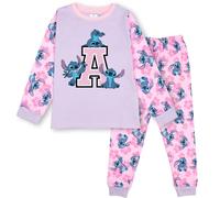 Disney Stitch Personalised Initial Pyjama for Kids 100% Cotton Long Sleeve Winter Pyjama Soft and Comfortable Gift for Girls PJ Set Age 11/12 Pink