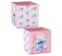 Disney Stitch Pink Set of 2 Foldable Fabric Storage Cubes | Aloha Character Print Toy Box | Kids Bedroom Organiser Bin Basket | Childrens Kallax Compatible Room Tidy Merch
