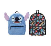 Disney Stitch Plush Character & Tropical Print 16.5" Flip Pak Reversible Backpack