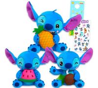 Disney Stitch Plush Toy Set - 3 Pack Bundle with 7" Plushies for Kids, Boys, Girls Featuring Stitch with Watermelon, Pineapple, Coconut Plus Stickers, More | Disney Dolls Plush