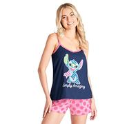 Disney Stitch Pyjamas for Women Teenagers Shorts Vest PJs Set Soft Breathable Loungewear Summer Sleepwear Stitch Gifts (Navy Stitch, L)