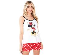 Disney Stitch Pyjamas for Women Teenagers Shorts Vest PJs Set Soft Breathable Loungewear Summer Sleepwear Stitch Gifts (White/Red Minnie, M)