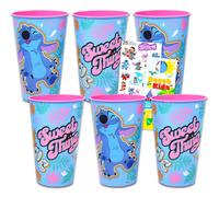 Disney Stitch Reusable Tumbler Cup Pack Party Favor 6 Piece Bundle with 24 Oz Cups Plus Stickers More | Bulk Lilo and Stitch Water Tumblers