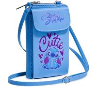 Disney Stitch Crossbody Bag for Girls Phone Bag with Card Slots Adjustable Strap (Blue)