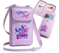 Disney Stitch Crossbody Bag for Girls Phone Bag with Card Slots Adjustable Strap (Pink)