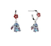 Disney Stitch Silver And Red Enamel Hanging Flower Earrings