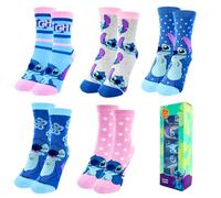 Disney Stitch Socks for Girls, Stitch Design Set of 5 Classic Teen Socks, Sizes EU 27 to 38, multicoloured, 27-30