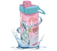 Disney Stitch Square Bottle 500ml - Reusable Plastic Bottle with Locking Spout Cover, Flip-Up, Kids Sports Bottles for Picnic or Travel 3+Years, Pink