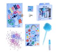 Disney Stitch Stationery Set, Includes 1 Pom Pom Pen, Sequins, Stickers, Notebook with Lock and Keys, Gift Set for Girls